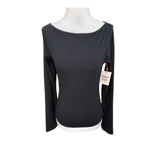 Open Edit Women's Black Boat Neck Long Sleeve Top